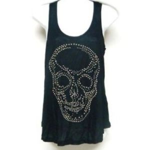 šSkull Print Studded Tank Top Black Gold Small